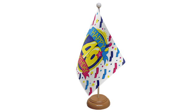 Happy 40th Birthday Small Flag with Wooden Stand